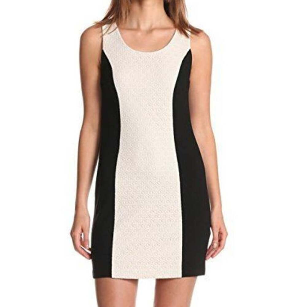 Kensie Black White Eyelet Dress Womens Small Lace Crochet 4/6 Ponte Pencil New